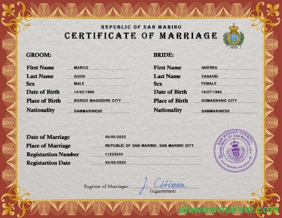 San Marino marriage certificate PSD template